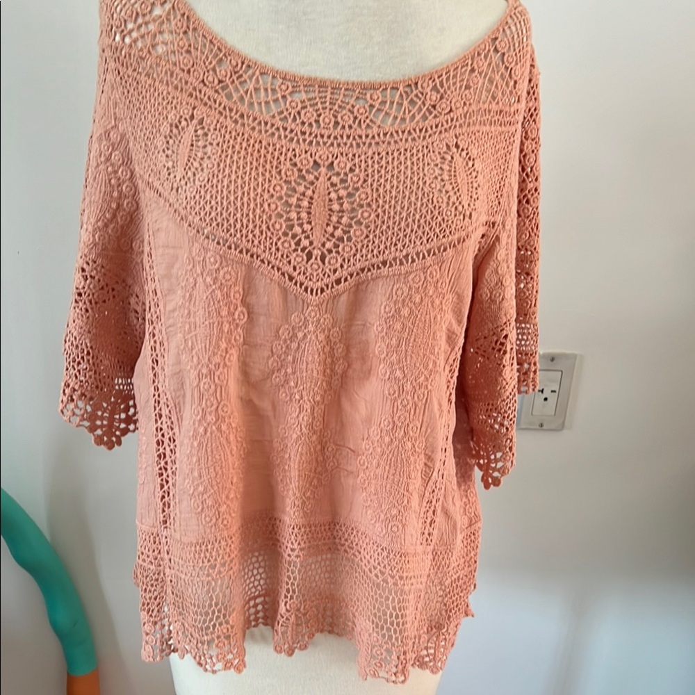 Crochet Lace Top in Peach NWOT